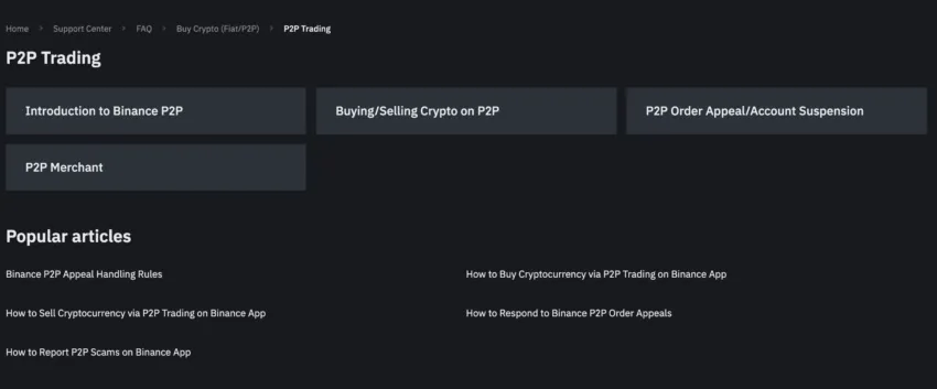 Binance P2P scam prevention via a dedicated section: Binance