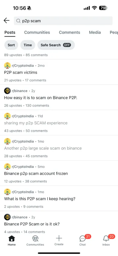 Binance P2P scams and Reddit discussions: Reddit