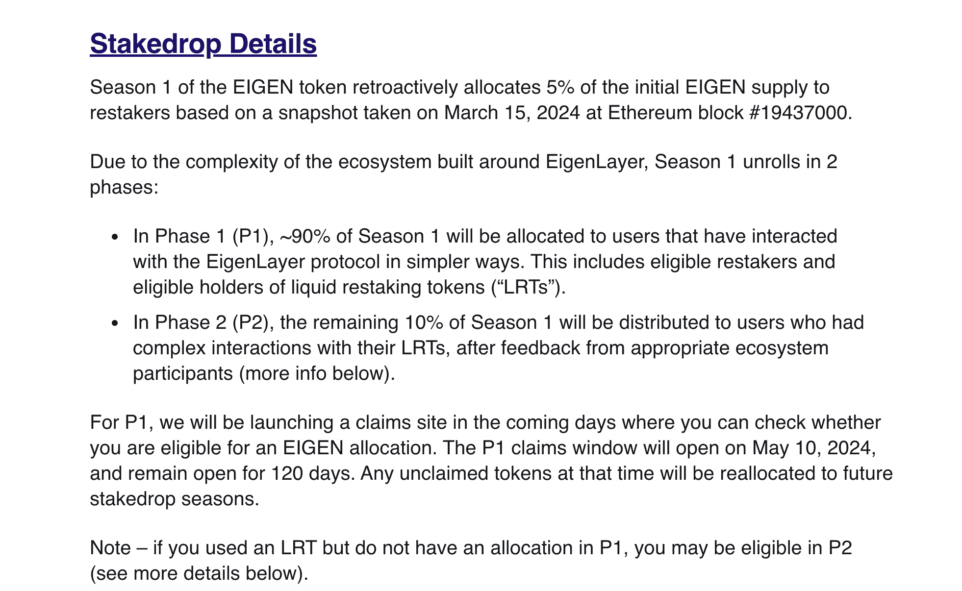 Stakedrop details: EigenFoundation