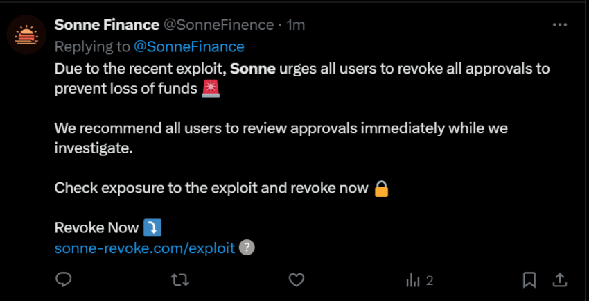 A Fake Sonne Finance Account ได้แชร์ลิงก์ Suspicious