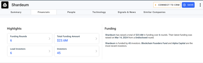 Shardeum Financials