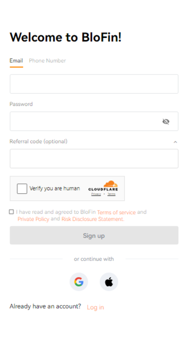 blofin review signup step 2
