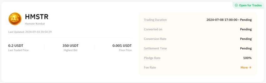 HMSTR sul trading pre-mercato di Bybit.