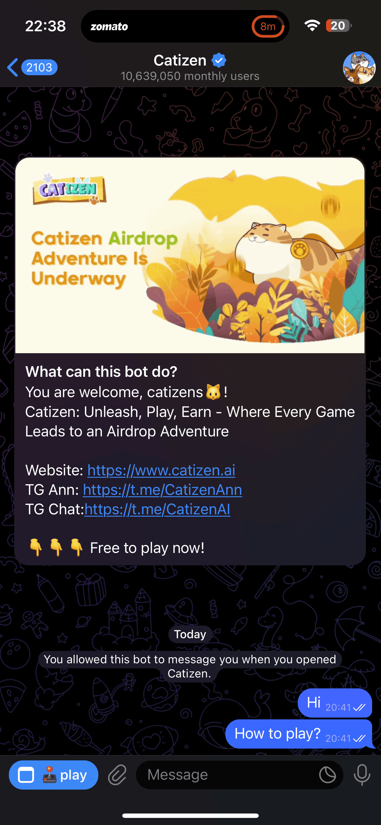 How to play Catizen and the play button