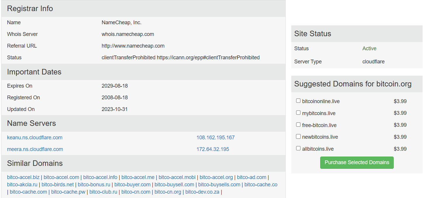 Bitcoin.org Registrar Information