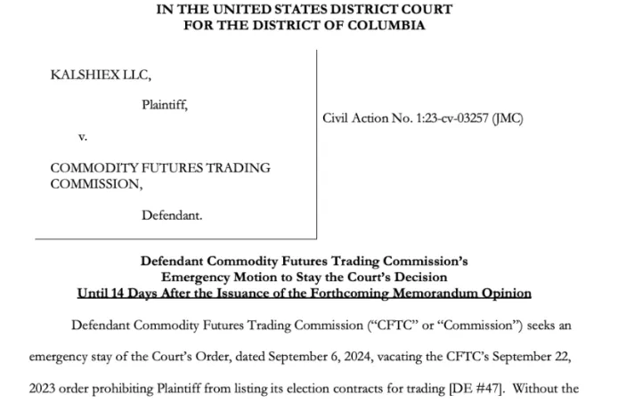 CFTC Stay Motion Against Kalshi. 