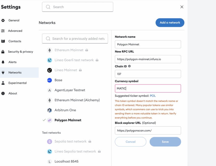 Changing MATIC to POL ticket on MetaMask