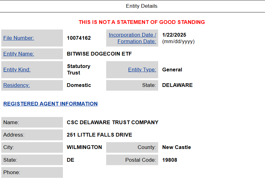 bitwise dogecoin etf filing 