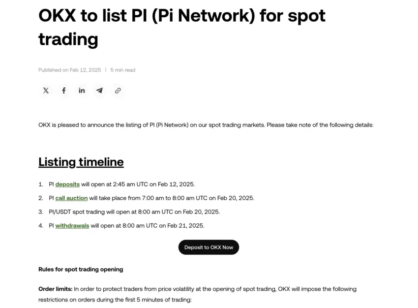 Buy Pi coin and listing details: OKX