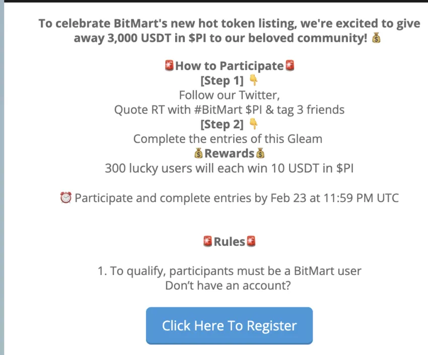 Pi network airdrop by BitMart: X
