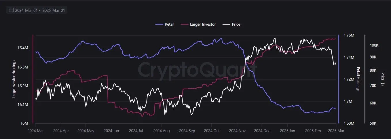 Bitcoin Holdings of Retail And Large Investors