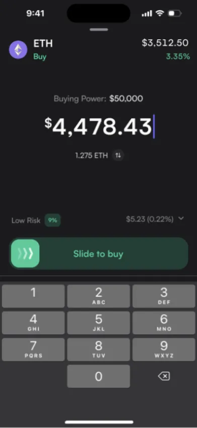 Risk indicator at 9%: dYdX app