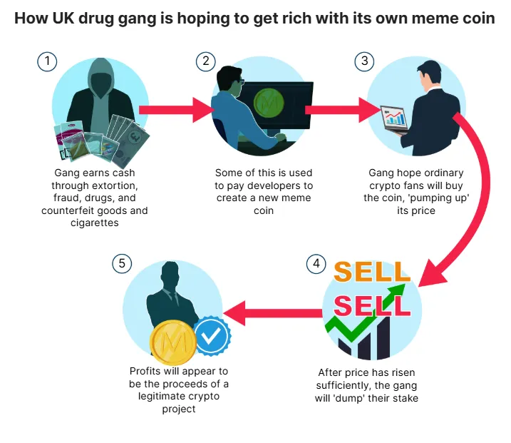 Illustration of How Criminals Launder Money Using Meme Coins. Source: MailOnline