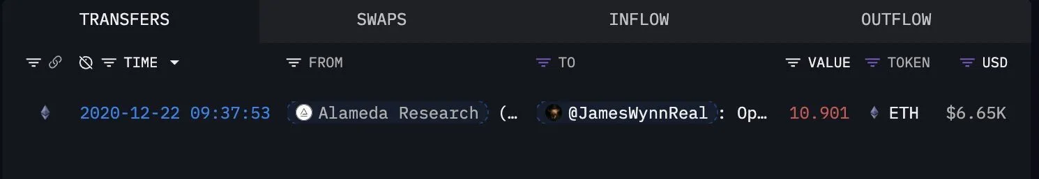 James Wynn Receiving ETH From Alameda