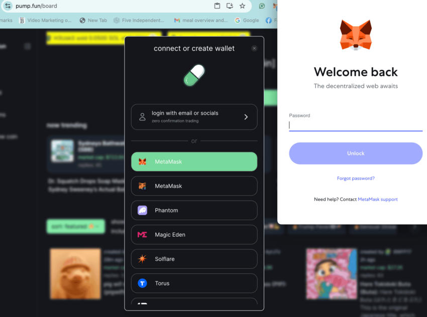 Connecting wallet to invest in ICM tokens: Pump.fun