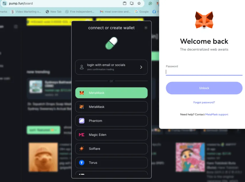Connecting wallet to invest in ICM tokens: Pump.fun
