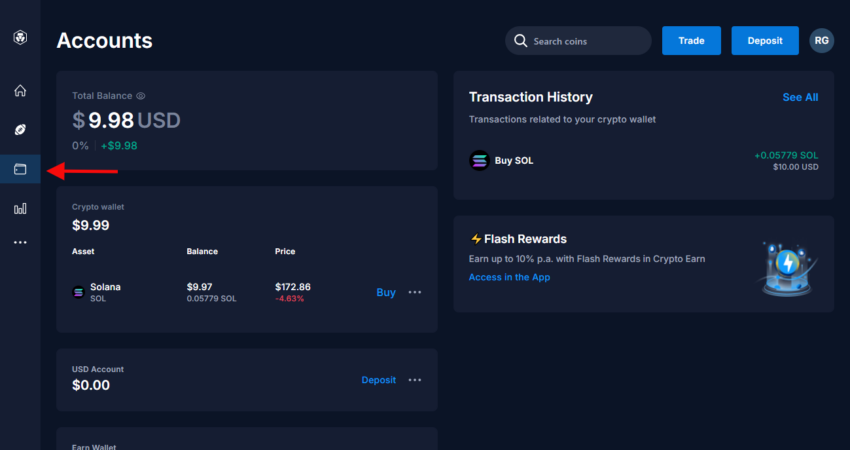 go to accounts to cash out on crypto.com
