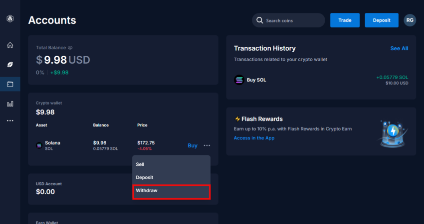 Option 3: Transfer crypto to an external wallet