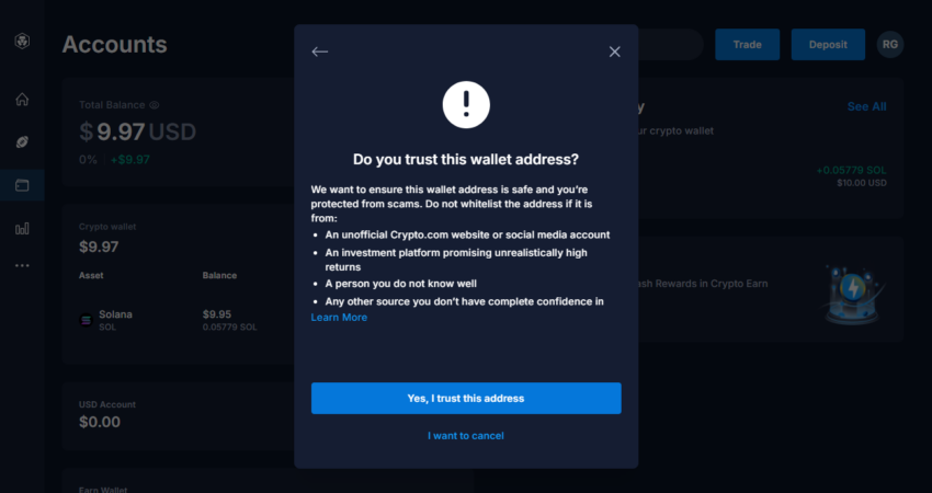verify to cash out on crypto.com