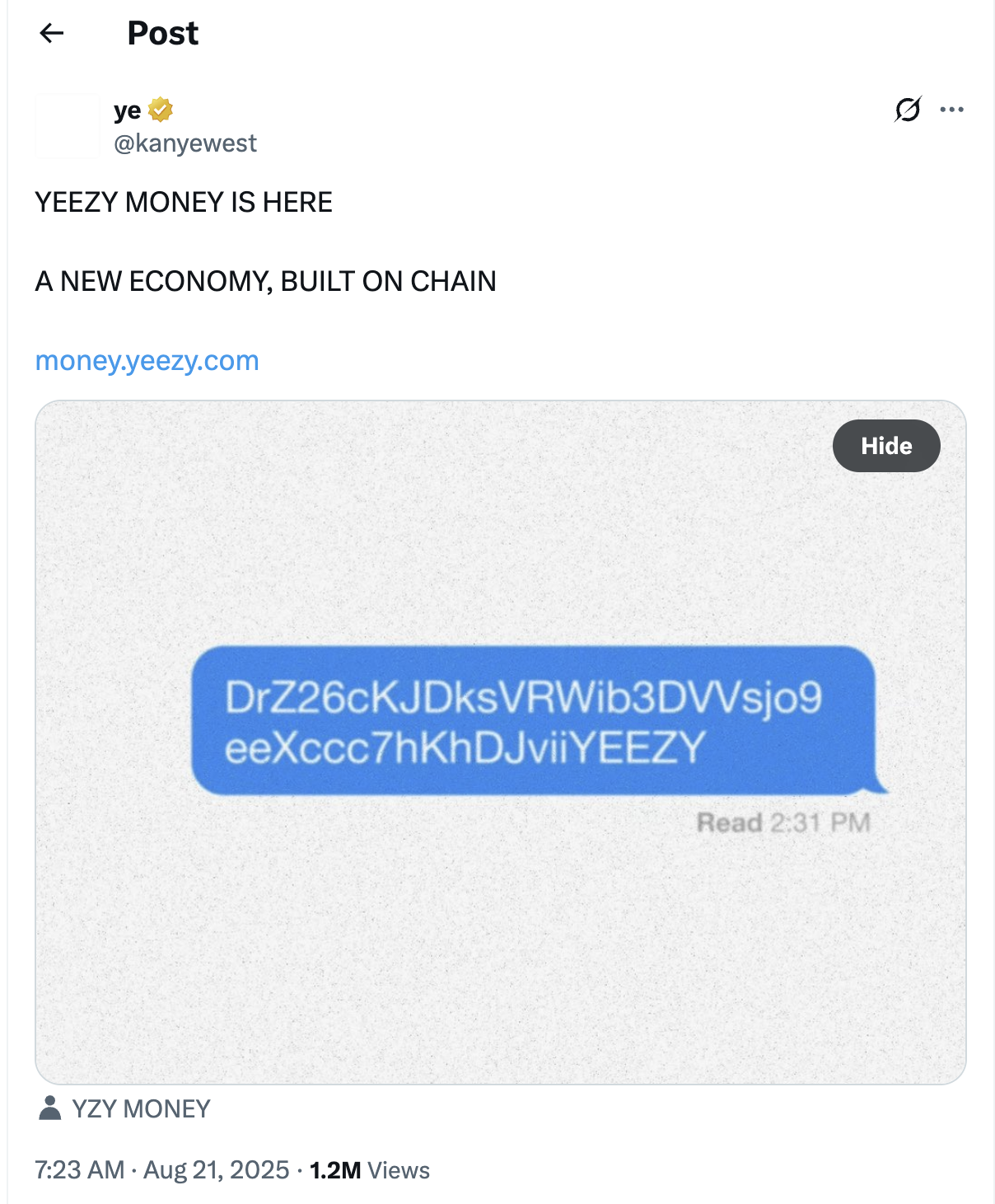 YZY Token Launch