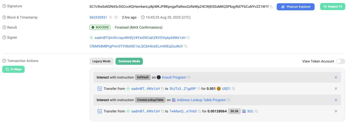 USD1 Vault on Kamino Finance.