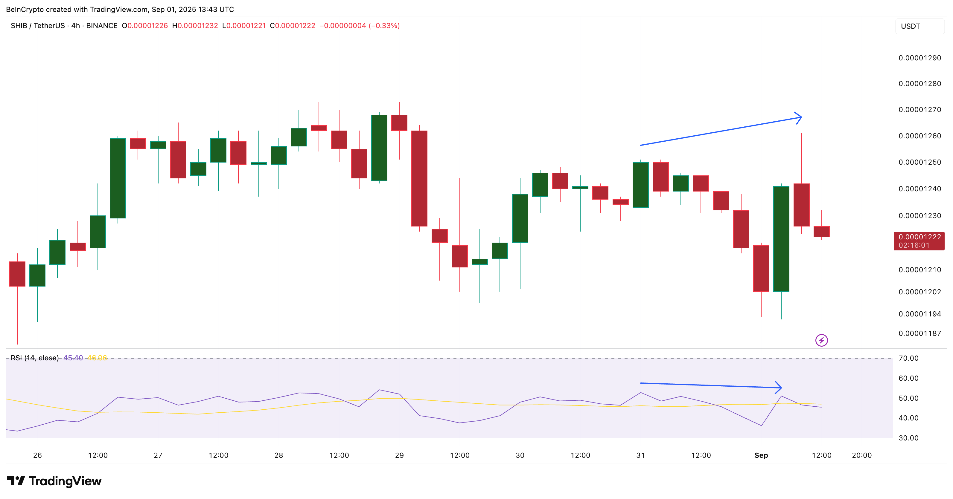 SHIB Price And Bearish Divergence